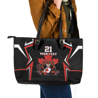 Custom Canada Rugby Pacific Leather Tote Bag Beaver and Maple Leaf - Wonder Print Shop