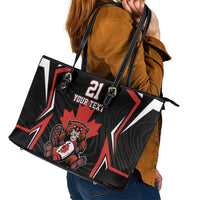 Custom Canada Rugby Pacific Leather Tote Bag Beaver and Maple Leaf - Wonder Print Shop