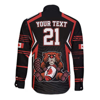Custom Canada Rugby Pacific Long Sleeve Button Shirt Beaver and Maple Leaf - Wonder Print Shop