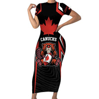 Custom Canada Rugby Pacific Short Sleeve Bodycon Dress Beaver and Maple Leaf - Wonder Print Shop