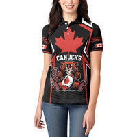 Custom Canada Rugby Pacific Women Polo Shirt Beaver and Maple Leaf - Wonder Print Shop