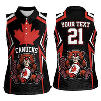Custom Canada Rugby Pacific Women Sleeveless Polo Shirt Beaver and Maple Leaf - Wonder Print Shop