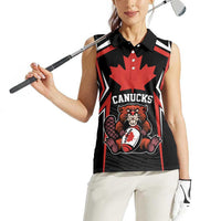 Custom Canada Rugby Pacific Women Sleeveless Polo Shirt Beaver and Maple Leaf - Wonder Print Shop
