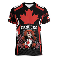 Custom Canada Rugby Pacific Women V-Neck T-Shirt Beaver and Maple Leaf - Wonder Print Shop