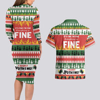 Merry Cat-Mas Couples Matching Long Sleeve Bodycon Dress and Hawaiian Shirt Christmas It's Fine I'm Fine Everything is Fine LT9 - Wonder Print Shop