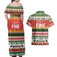 Merry Cat-Mas Couples Matching Off Shoulder Maxi Dress and Hawaiian Shirt Christmas It's Fine I'm Fine Everything is Fine LT9 - Wonder Print Shop