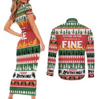 Merry Cat-Mas Couples Matching Short Sleeve Bodycon Dress and Long Sleeve Button Shirt Christmas It's Fine I'm Fine Everything is Fine LT9 - Wonder Print Shop