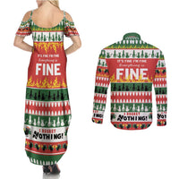 Merry Cat-Mas Couples Matching Summer Maxi Dress and Long Sleeve Button Shirt Christmas It's Fine I'm Fine Everything is Fine LT9 - Wonder Print Shop
