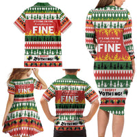 Merry Cat-Mas Family Matching Long Sleeve Bodycon Dress and Hawaiian Shirt Christmas It's Fine I'm Fine Everything is Fine LT9 - Wonder Print Shop