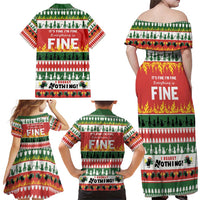 Merry Cat-Mas Family Matching Off Shoulder Maxi Dress and Hawaiian Shirt Christmas It's Fine I'm Fine Everything is Fine LT9 - Wonder Print Shop