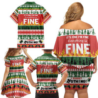 Merry Cat-Mas Family Matching Off Shoulder Short Dress and Hawaiian Shirt Christmas It's Fine I'm Fine Everything is Fine LT9 - Wonder Print Shop