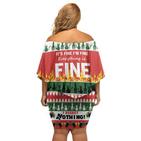 Merry Cat-Mas Off Shoulder Short Dress Christmas It's Fine I'm Fine Everything is Fine - Wonder Print Shop