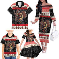 Krampus The Christmas Devil Family Matching Off The Shoulder Long Sleeve Dress and Hawaiian Shirt - Wonder Print Shop