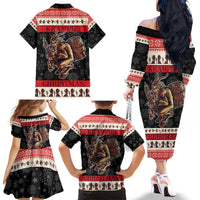 Krampus The Christmas Devil Family Matching Off The Shoulder Long Sleeve Dress and Hawaiian Shirt - Wonder Print Shop