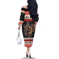Krampus The Christmas Devil Family Matching Off The Shoulder Long Sleeve Dress and Hawaiian Shirt - Wonder Print Shop