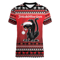 Jolakotturinn Iceland Women V-Neck T-Shirt Yule Cat Merry Christmas - Wonder Print Shop