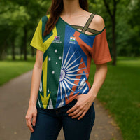 India vs Australia Custom Cross Shoulder Shirt Blue vs Gold Cricket Heritage - Wonder Print Shop