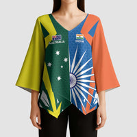 India vs Australia Custom Kimono Sleeve Blouse Blue vs Gold Cricket Heritage - Wonder Print Shop