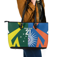 India vs Australia Custom Leather Tote Bag Blue vs Gold Cricket Heritage - Wonder Print Shop