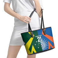 India vs Australia Custom Leather Tote Bag Blue vs Gold Cricket Heritage - Wonder Print Shop