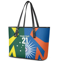 India vs Australia Custom Leather Tote Bag Blue vs Gold Cricket Heritage - Wonder Print Shop