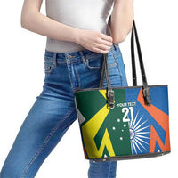 India vs Australia Custom Leather Tote Bag Blue vs Gold Cricket Heritage - Wonder Print Shop