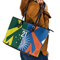 India vs Australia Custom Leather Tote Bag Blue vs Gold Cricket Heritage - Wonder Print Shop