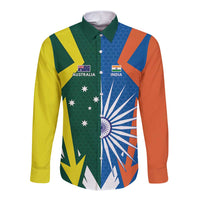 India vs Australia Custom Long Sleeve Button Shirt Blue vs Gold Cricket Heritage - Wonder Print Shop