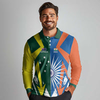India vs Australia Custom Long Sleeve Polo Shirt Blue vs Gold Cricket Heritage - Wonder Print Shop