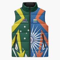 India vs Australia Custom Sleeveless Puffer Jacket Blue vs Gold Cricket Heritage - Wonder Print Shop
