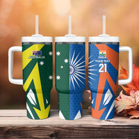 India vs Australia Custom Tumbler With Handle Blue vs Gold Cricket Heritage - Wonder Print Shop