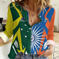 India vs Australia Custom Women Casual Shirt Blue vs Gold Cricket Heritage - Wonder Print Shop