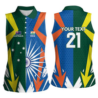 India vs Australia Custom Women Sleeveless Polo Shirt Blue vs Gold Cricket Heritage - Wonder Print Shop