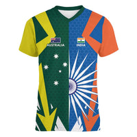 India vs Australia Custom Women V-Neck T-Shirt Blue vs Gold Cricket Heritage - Wonder Print Shop