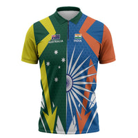 India vs Australia Custom Zipper Polo Shirt Blue vs Gold Cricket Heritage - Wonder Print Shop