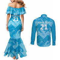 England Cricket Custom Couples Matching Mermaid Dress and Long Sleeve Button Shirt Three Lions Inspiration
