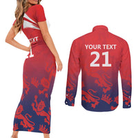 England Cricket Custom Couples Matching Short Sleeve Bodycon Dress and Long Sleeve Button Shirt Three Lions With Flag LT9 - Wonder Print Shop