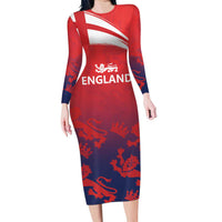 England Cricket Custom Family Matching Long Sleeve Bodycon Dress and Hawaiian Shirt Three Lions With Flag LT9 - Wonder Print Shop