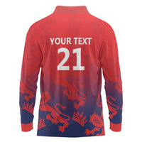 England Cricket Custom Long Sleeve Polo Shirt Three Lions With Flag - Wonder Print Shop