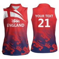 England Cricket Custom Women Sleeveless Polo Shirt Three Lions With Flag - Wonder Print Shop
