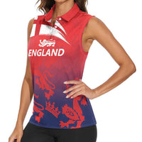 England Cricket Custom Women Sleeveless Polo Shirt Three Lions With Flag - Wonder Print Shop