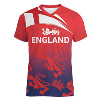 England Cricket Custom Women V-Neck T-Shirt Three Lions With Flag - Wonder Print Shop