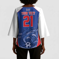 World Football 2026 Cape Verde Custom Kimono Sleeve Blouse Tubaroes Azuis Blue Shark - Wonder Print Shop
