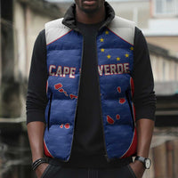 World Football 2026 Cape Verde Custom Sleeveless Puffer Jacket Tubaroes Azuis Verde Simple Map - Wonder Print Shop