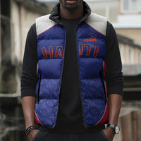 World Football 2026 Afro-Haiti Custom Sleeveless Puffer Jacket Together For Ayiti Blue Style - Wonder Print Shop