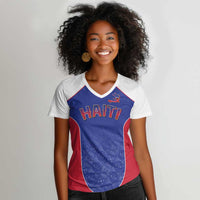 World Football 2026 Afro-Haiti Custom Women V-Neck T-Shirt Together For Ayiti Blue Style LT9