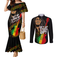 Bob Marley Get Up Stand Up Couples Matching Mermaid Dress and Long Sleeve Button Shirt Reggae Multicolored