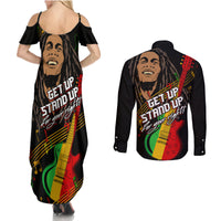 Legend Bob Get Up Stand Up Couples Matching Summer Maxi Dress and Long Sleeve Button Shirt Reggae Multicolored LT9 - Wonder Print Shop