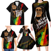 Legend Bob Get Up Stand Up Family Matching Long Sleeve Bodycon Dress and Hawaiian Shirt Reggae Multicolored LT9 - Wonder Print Shop