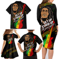 Legend Bob Get Up Stand Up Family Matching Long Sleeve Bodycon Dress and Hawaiian Shirt Reggae Multicolored LT9 - Wonder Print Shop